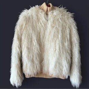 Maje Ivory Faux Fur Jacket